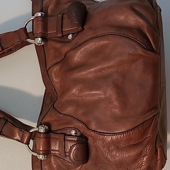 B. Makowsky Brown Leather Shoulder Bag Satchel Purse Leopard Print Lined Large - Picture 4 of 16